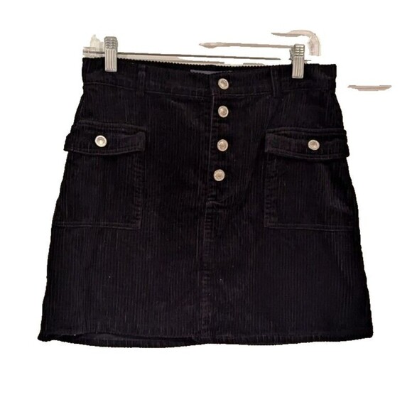 Primark Black Courduroy mini skirt SZ 8 Button Fly  Preppy Academia Versatile‎ - Picture 1 of 4